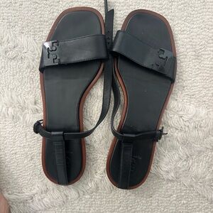 Black Leather Sandals with Strap Detail